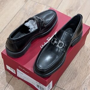 $795 Salvatore Ferragamo "David" Lug Sole Leather Loafers Black 8.5 D